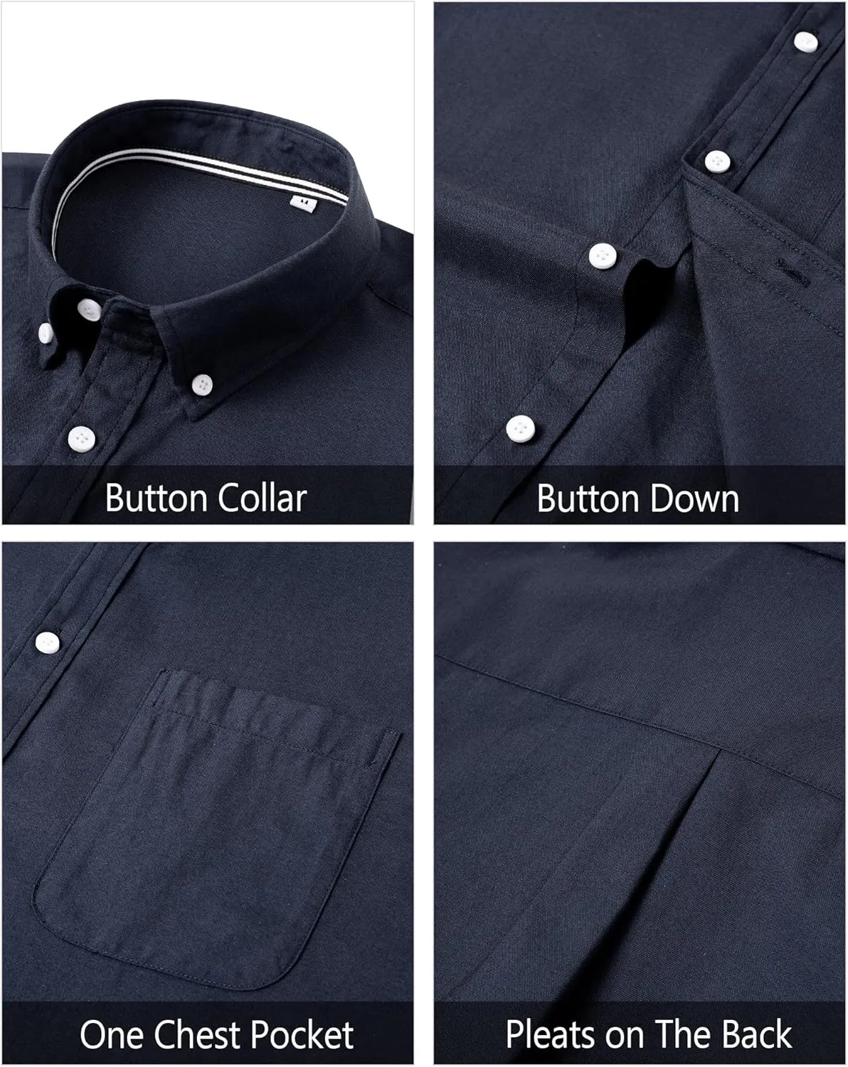 J.VER Men's Oxford Shirt Solid Casual Button Down Collar Shirts Long Sleeve Dress Shirts with Pocket