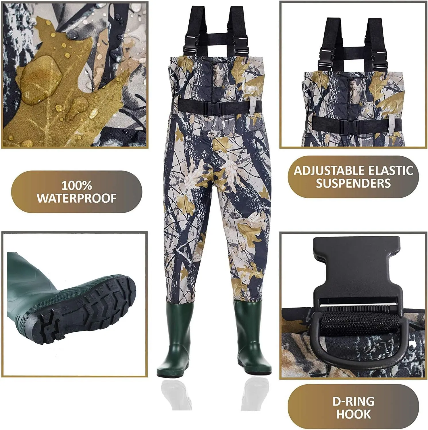 Kids Chest Waders for Toddler Children Waterproof Youth Fishing Waders for Boys Girls Hunting Waders with Insulated Boots