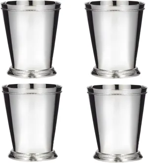 Klikel Mint Julep Cup - Moscow Mule - Use For Kentucky Derby - Classic Beaded Trim Border -stainless Steel 12oz Set Of 4