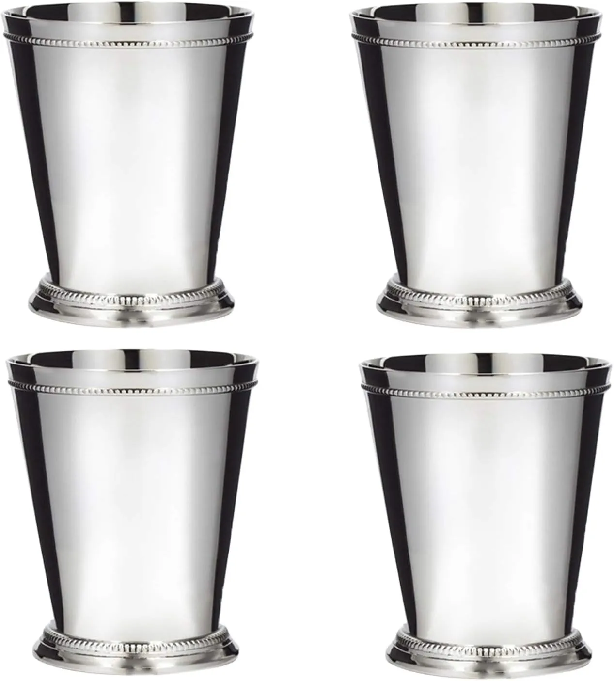 Klikel Mint Julep Cup - Moscow Mule - Use For Kentucky Derby - Classic Beaded Trim Border -stainless Steel 12oz Set Of 4