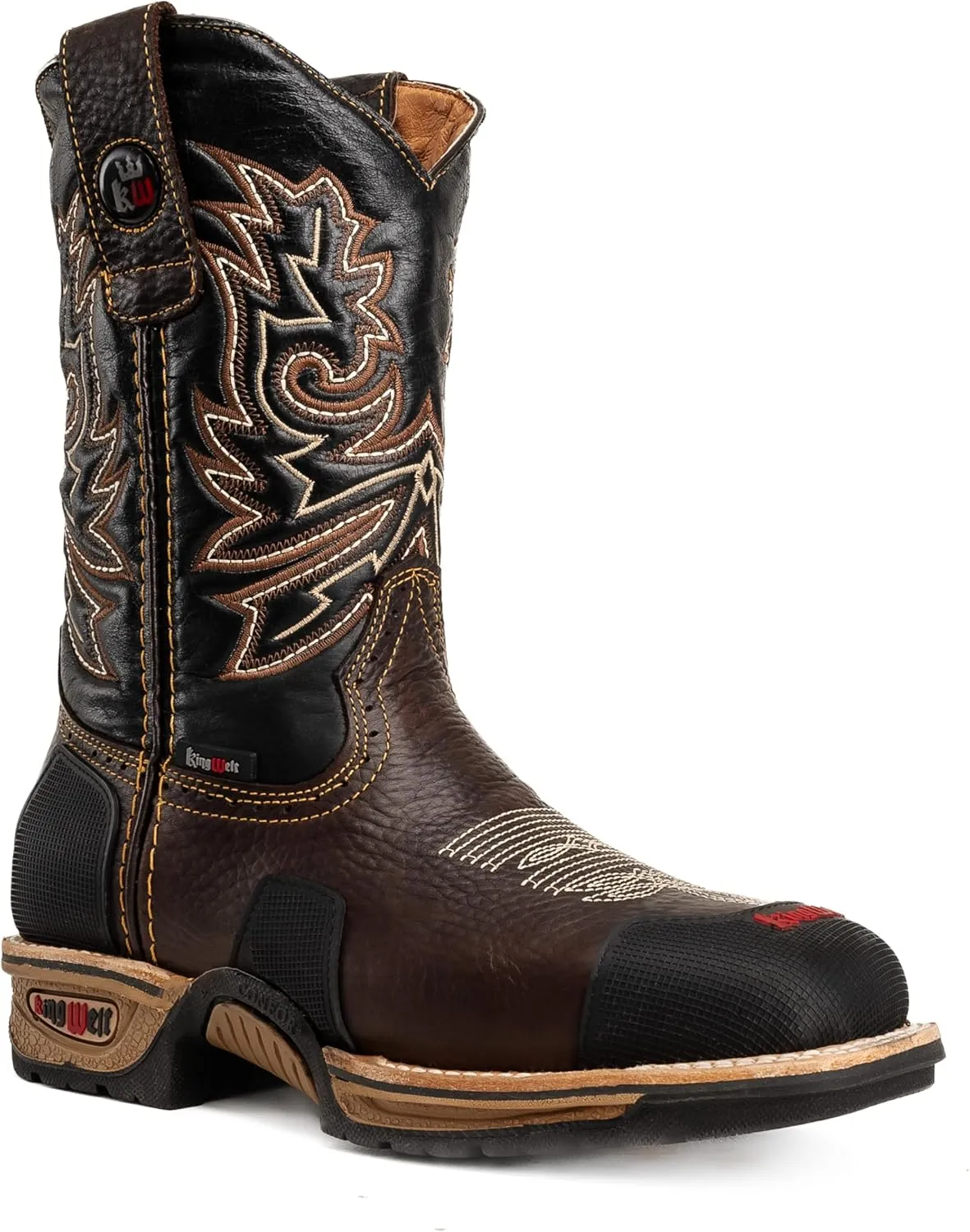 KW4020 Buffalo 10" Men's Leather Western Work Boot Rubber Reinforce Toe, Soft Toe, Square Toe Slip resistant