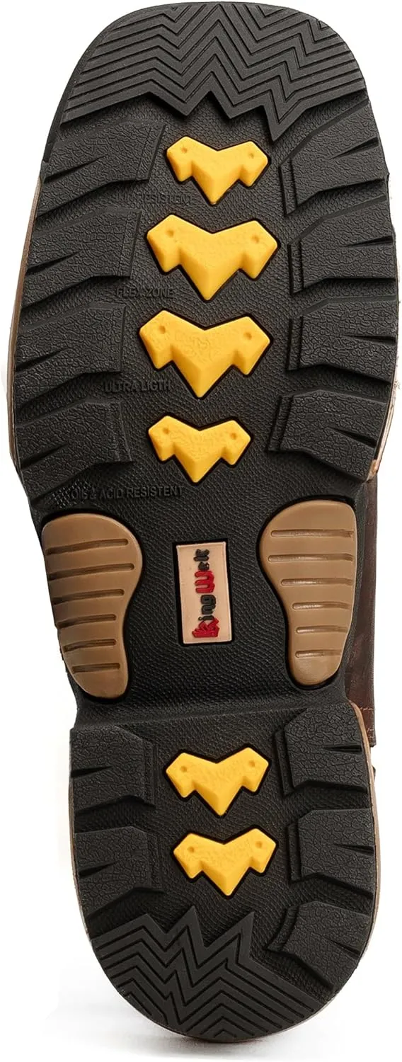 KW4020 Buffalo 10" Men's Leather Western Work Boot Rubber Reinforce Toe, Soft Toe, Square Toe Slip resistant