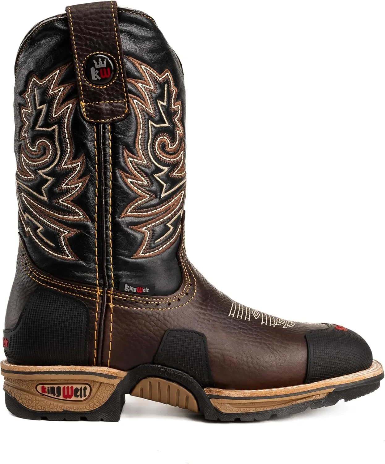 KW4020 Buffalo 10" Men's Leather Western Work Boot Rubber Reinforce Toe, Soft Toe, Square Toe Slip resistant