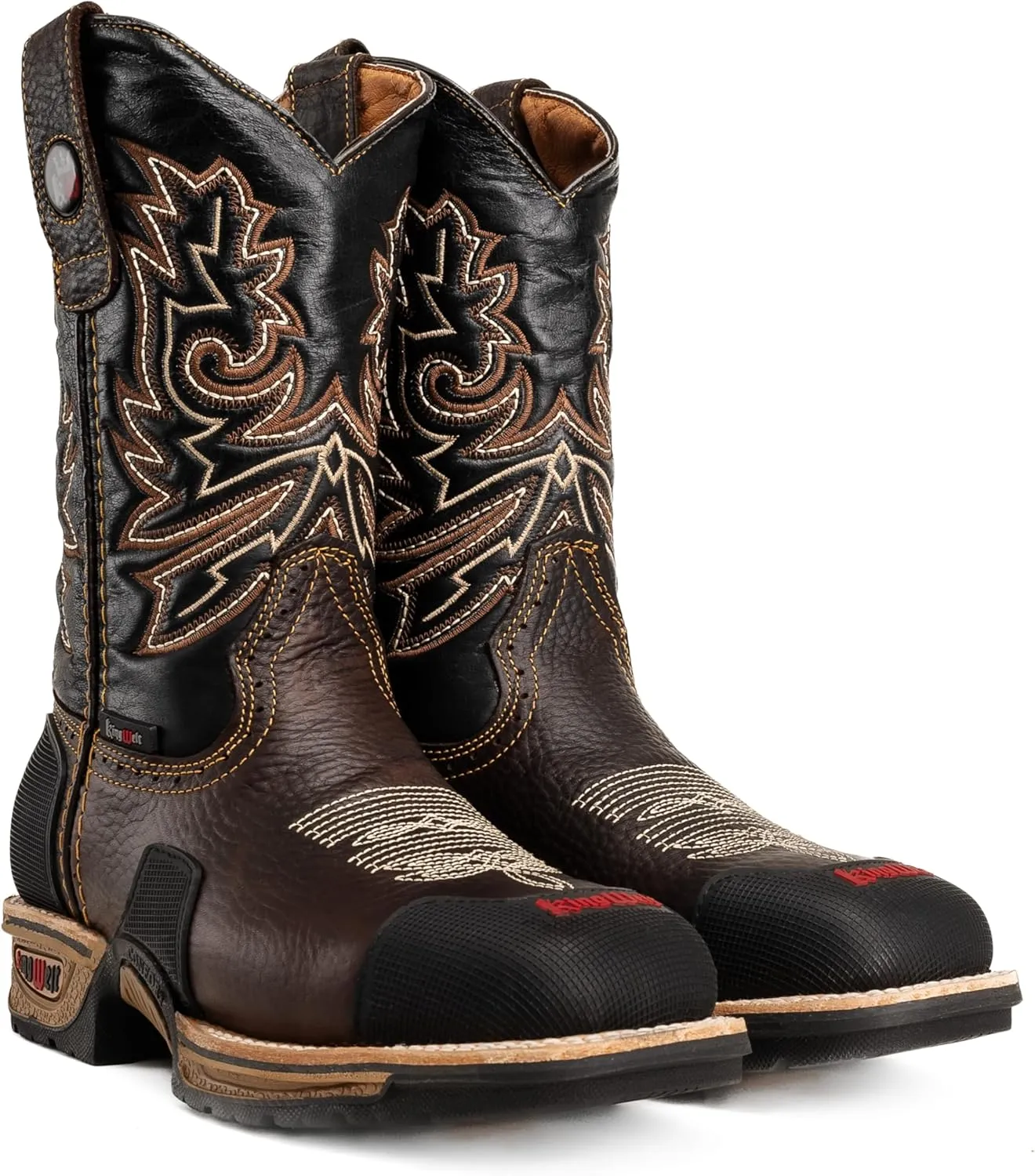 KW4020 Buffalo 10" Men's Leather Western Work Boot Rubber Reinforce Toe, Soft Toe, Square Toe Slip resistant