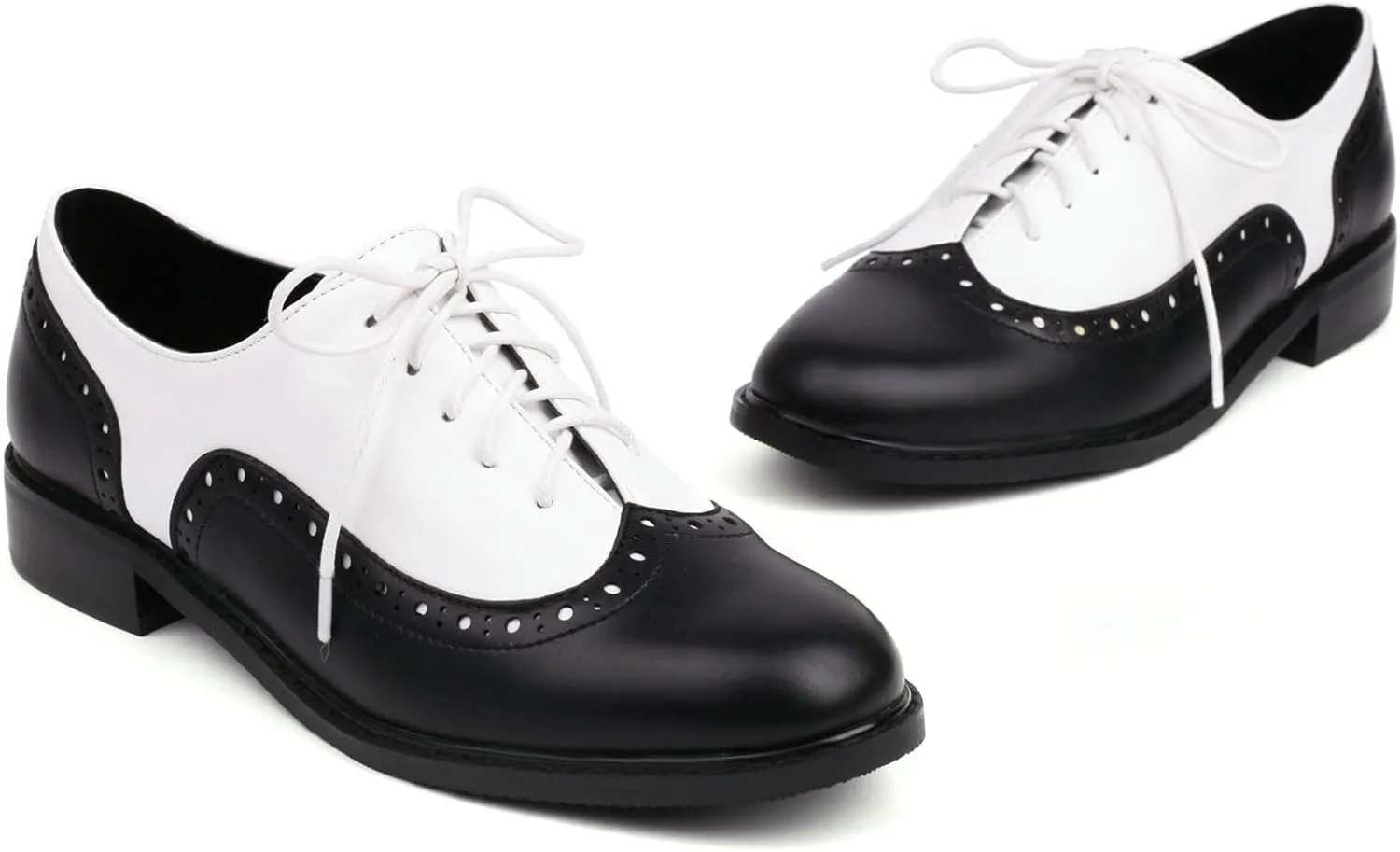 KysBloes Women Oxford Flats Lace Up Wingtip Brogue Shoes Low Heel Closed Toe Vintage Saddle Shoes