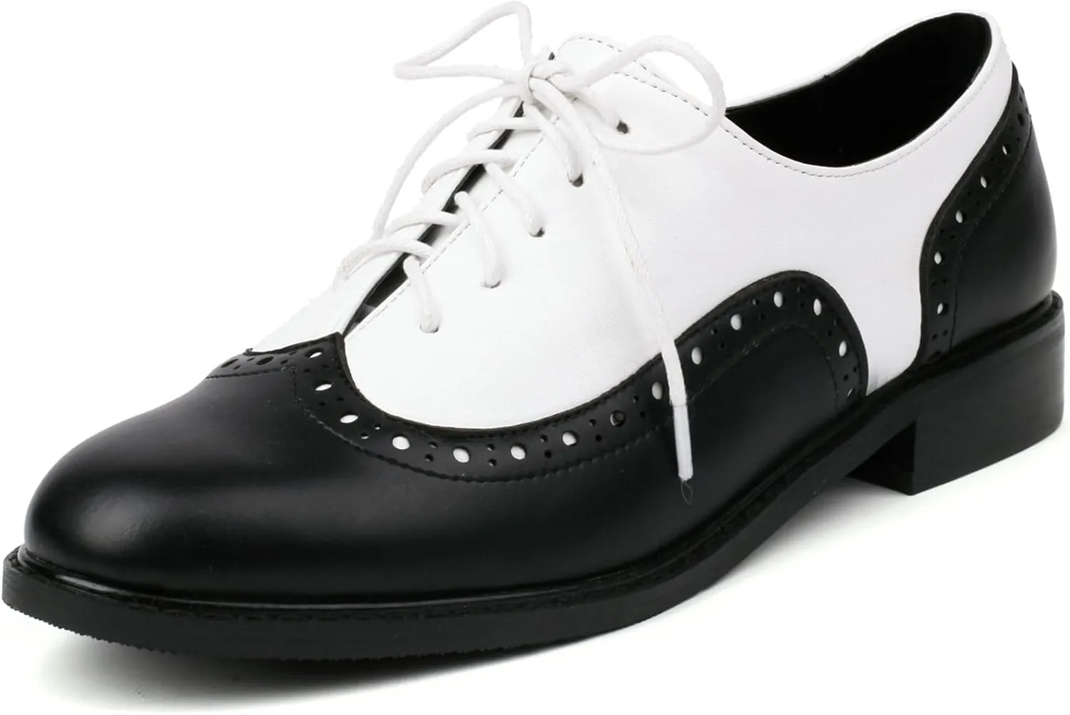 KysBloes Women Oxford Flats Lace Up Wingtip Brogue Shoes Low Heel Closed Toe Vintage Saddle Shoes