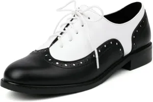 KysBloes Women Oxford Flats Lace Up Wingtip Brogue Shoes Low Heel Closed Toe Vintage Saddle Shoes