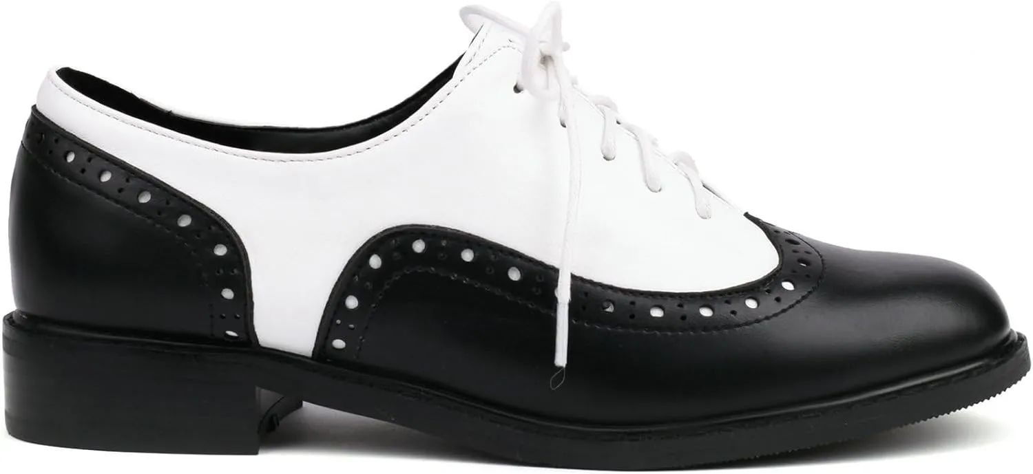 KysBloes Women Oxford Flats Lace Up Wingtip Brogue Shoes Low Heel Closed Toe Vintage Saddle Shoes