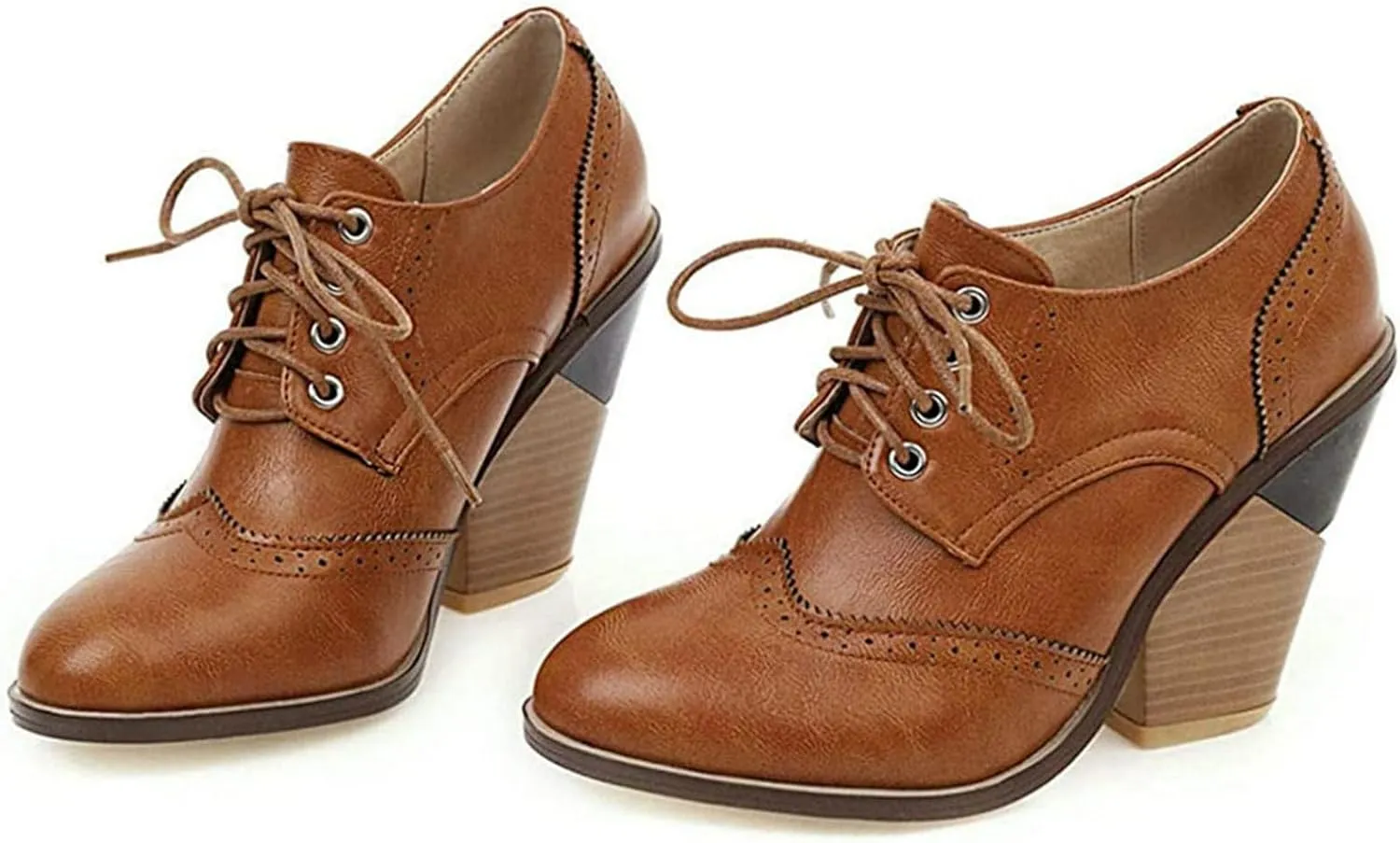 KysBloes Women's Wingtip Oxford Lace Up Shoes Chunky Block Heel Vintage Brogues Classic Closed Toe Saddle Shoes Gift Booties