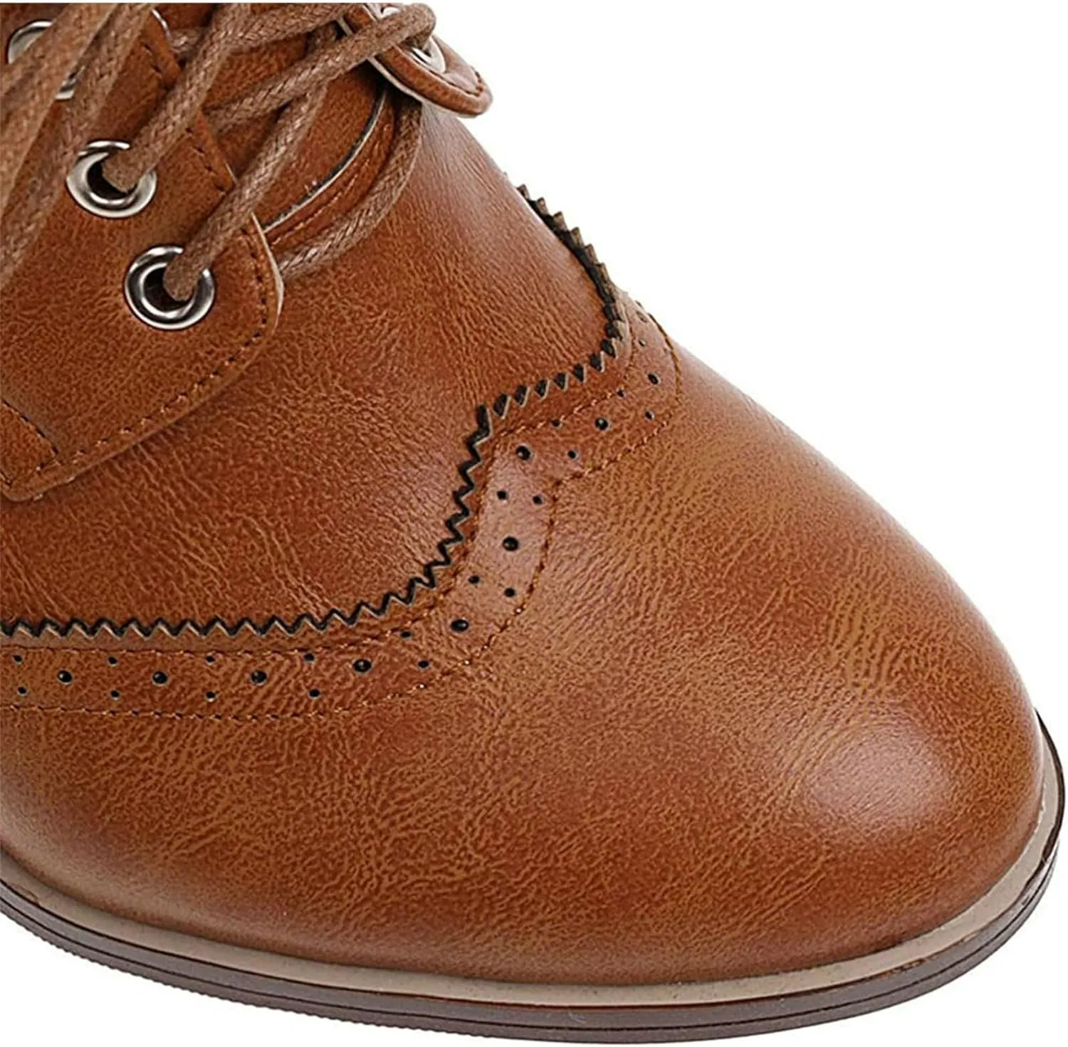 KysBloes Women's Wingtip Oxford Lace Up Shoes Chunky Block Heel Vintage Brogues Classic Closed Toe Saddle Shoes Gift Booties