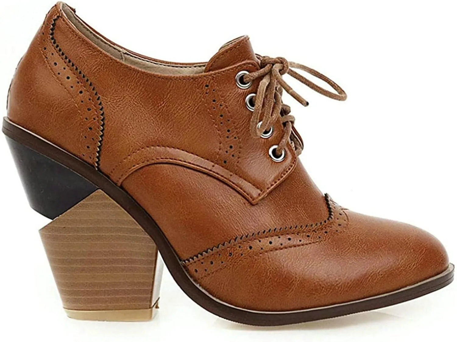 KysBloes Women's Wingtip Oxford Lace Up Shoes Chunky Block Heel Vintage Brogues Classic Closed Toe Saddle Shoes Gift Booties