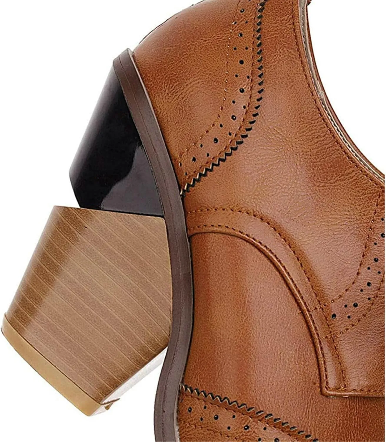 KysBloes Women's Wingtip Oxford Lace Up Shoes Chunky Block Heel Vintage Brogues Classic Closed Toe Saddle Shoes Gift Booties