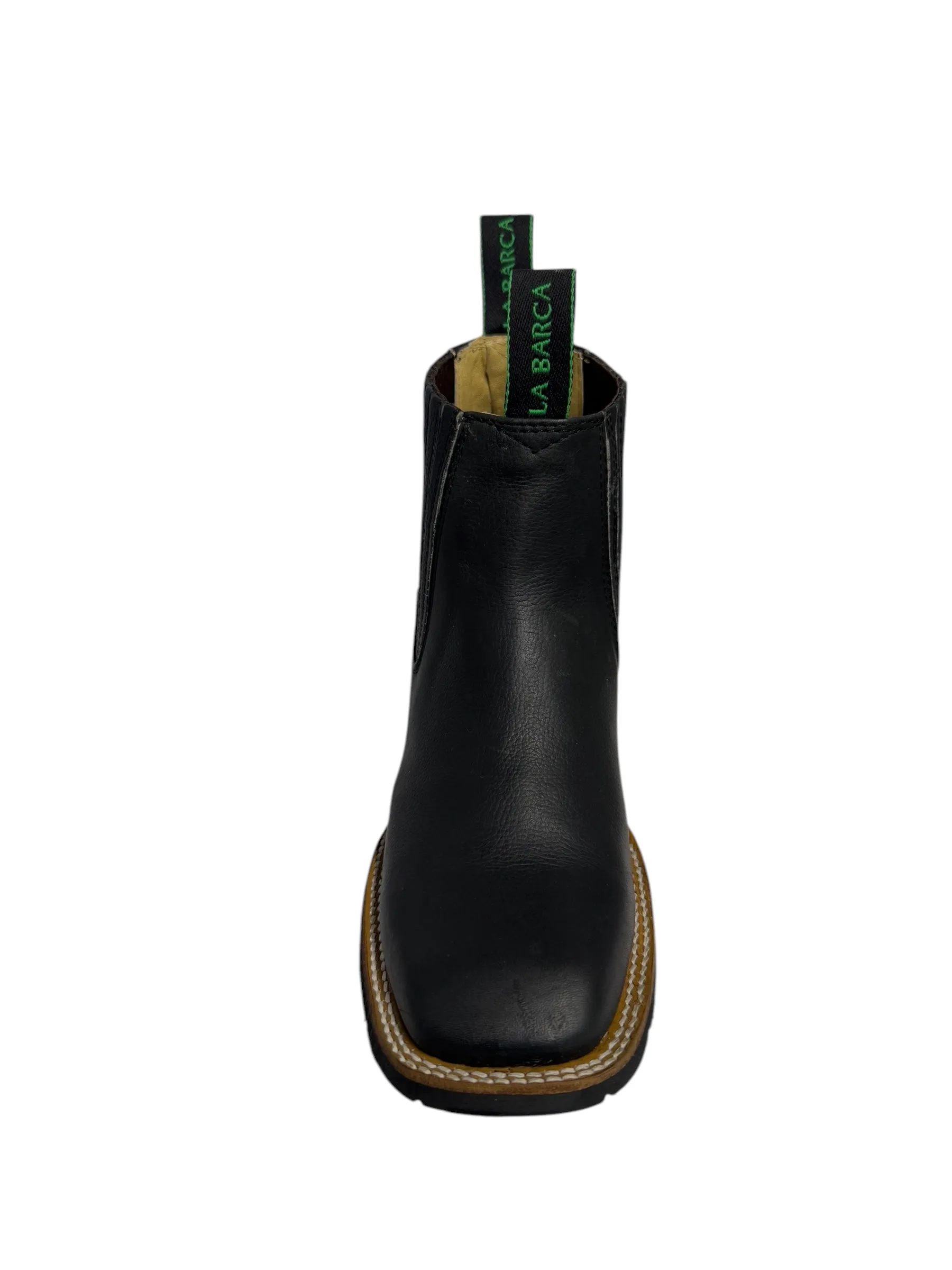 La Barca Oiled Leather Black Square Toe Ankle Boots - 953