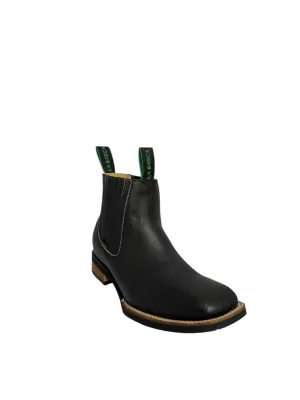 La Barca Oiled Leather Black Square Toe Ankle Boots - 953