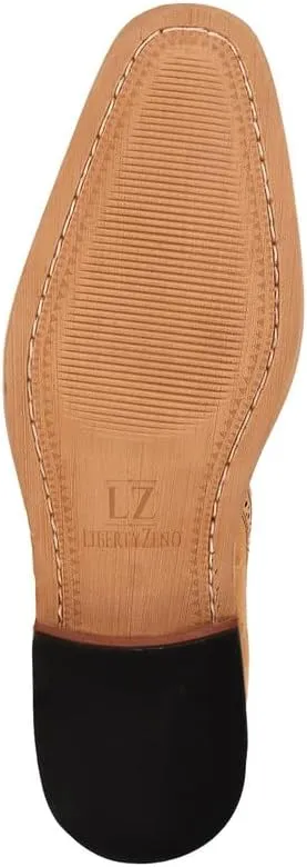 LIBERTYZENO Mens Ostrich Print Genuine Leather Adults Oxford Lace Up Dress Shoes for Prom Graduation