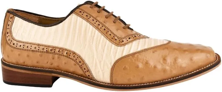 LIBERTYZENO Mens Ostrich Print Genuine Leather Adults Oxford Lace Up Dress Shoes for Prom Graduation
