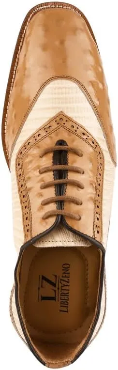 LIBERTYZENO Mens Ostrich Print Genuine Leather Adults Oxford Lace Up Dress Shoes for Prom Graduation