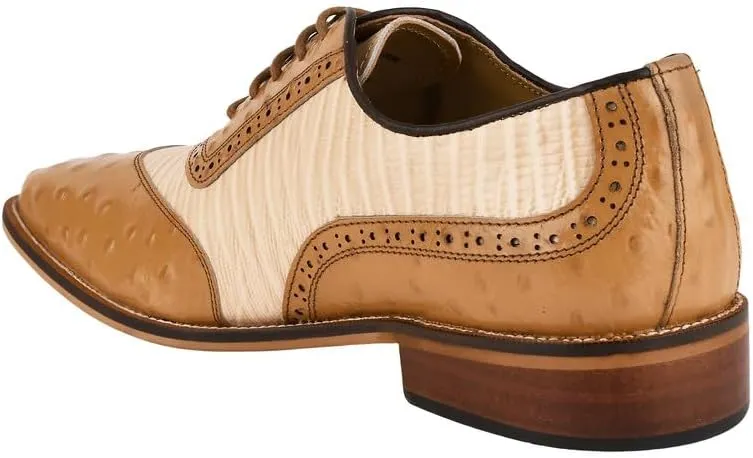LIBERTYZENO Mens Ostrich Print Genuine Leather Adults Oxford Lace Up Dress Shoes for Prom Graduation