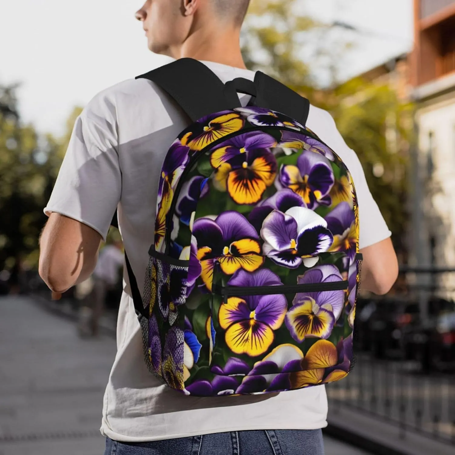 Lightweight Laptop Backpack,Casual Daypack Travel Backpack Bookbag Work Bag for Men and Women-Pansy Perfection Print
