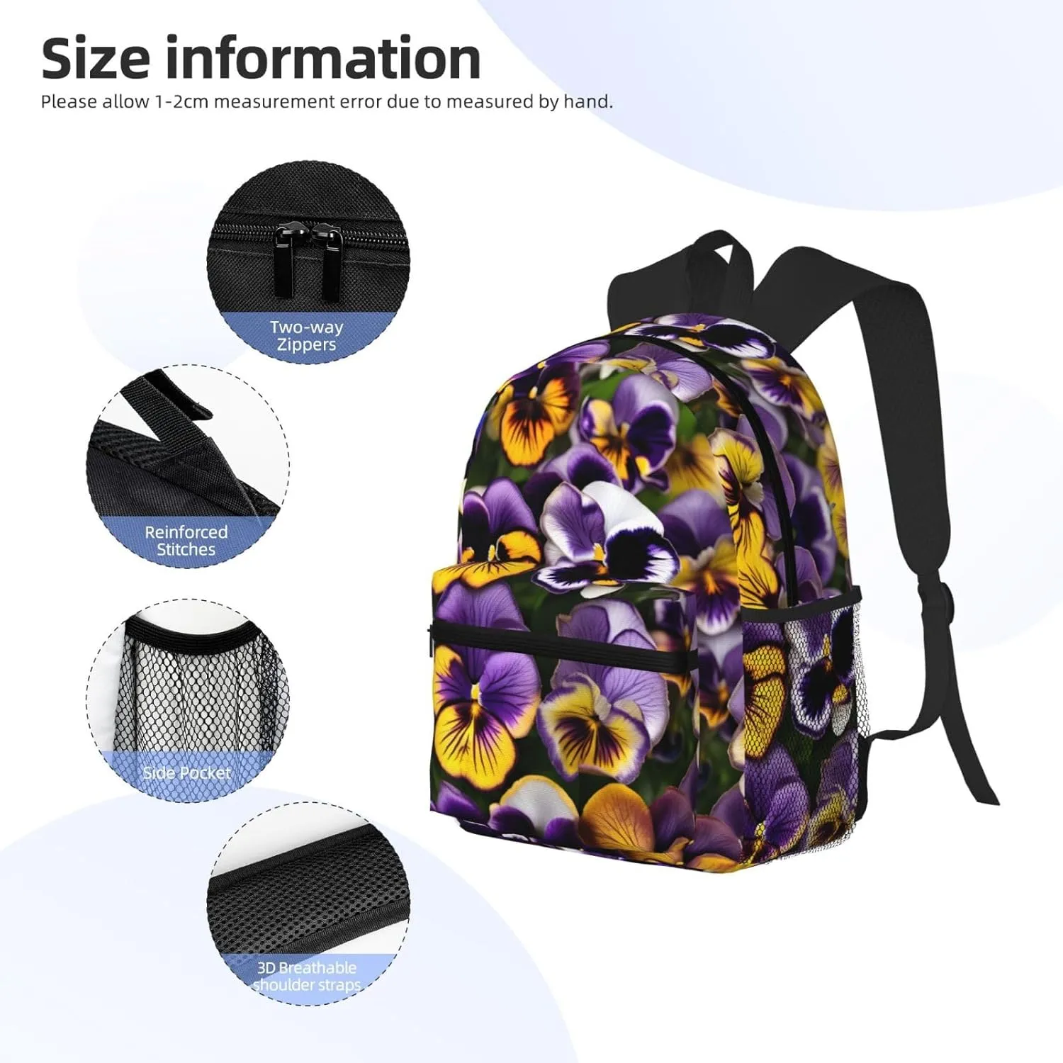 Lightweight Laptop Backpack,Casual Daypack Travel Backpack Bookbag Work Bag for Men and Women-Pansy Perfection Print