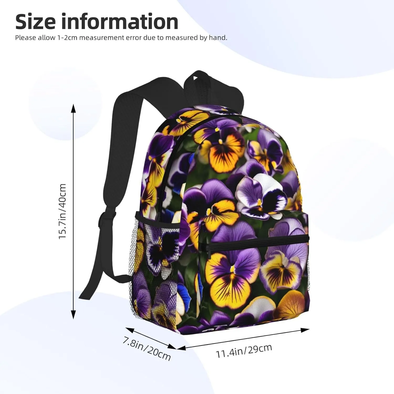 Lightweight Laptop Backpack,Casual Daypack Travel Backpack Bookbag Work Bag for Men and Women-Pansy Perfection Print