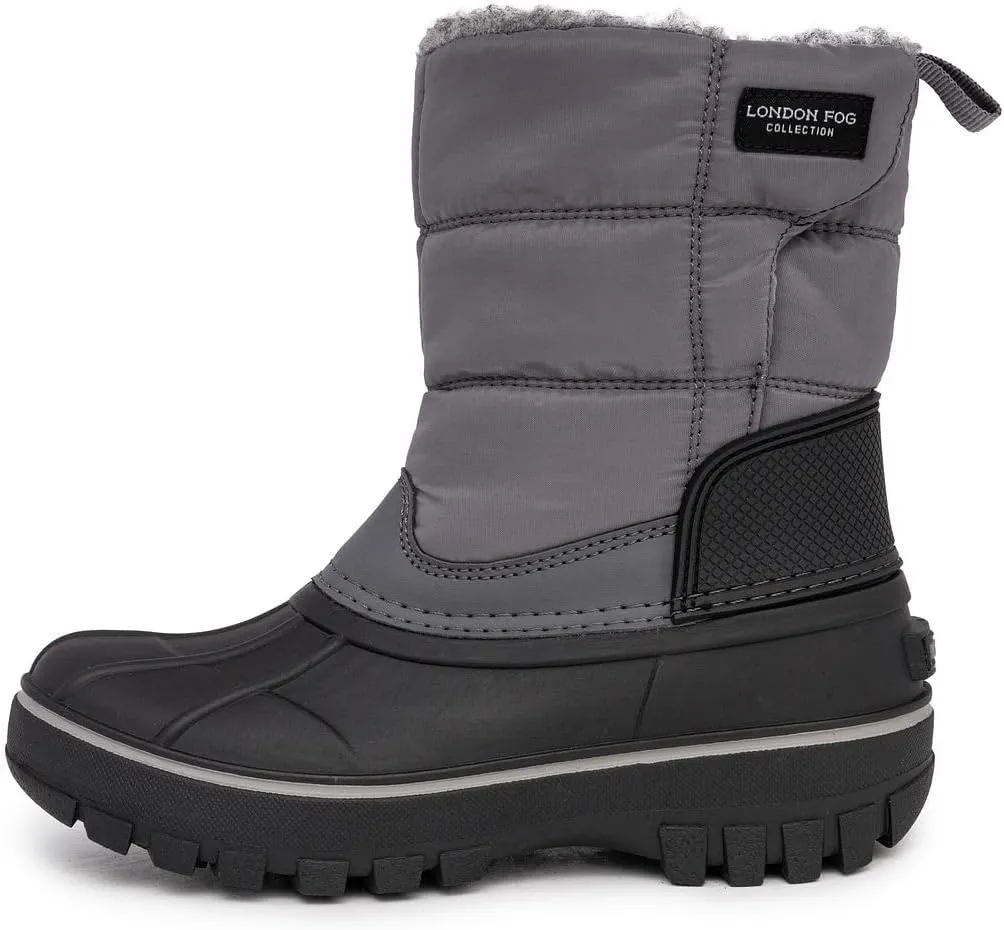 LONDON FOG Jett Waterproof Unisex Kids Snow Boot, Insulated Fleece Lined, Size 5 Toddler to 6 Big Kid, Black, Navy Blue, Grey