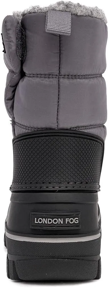 LONDON FOG Jett Waterproof Unisex Kids Snow Boot, Insulated Fleece Lined, Size 5 Toddler to 6 Big Kid, Black, Navy Blue, Grey