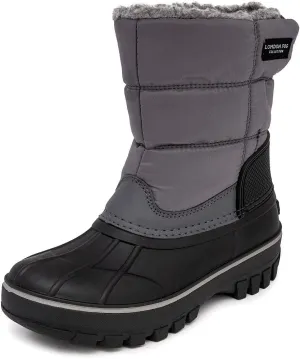 LONDON FOG Jett Waterproof Unisex Kids Snow Boot, Insulated Fleece Lined, Size 5 Toddler to 6 Big Kid, Black, Navy Blue, Grey