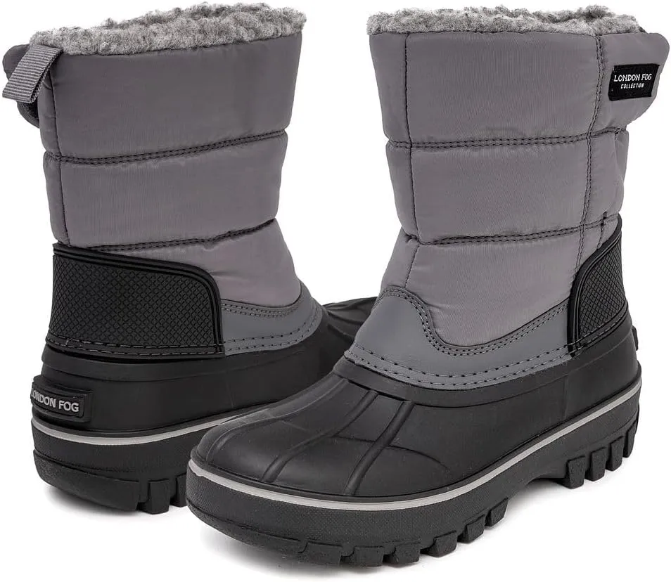 LONDON FOG Jett Waterproof Unisex Kids Snow Boot, Insulated Fleece Lined, Size 5 Toddler to 6 Big Kid, Black, Navy Blue, Grey
