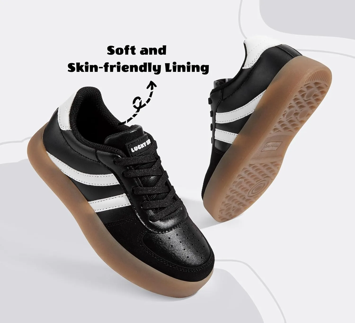 LUCKY STEP Unisex-Child Kid's Sneakers Lace Up School Fashion Platform Breathable Tennis Athletic Running Walking Shoes for Boys Girls