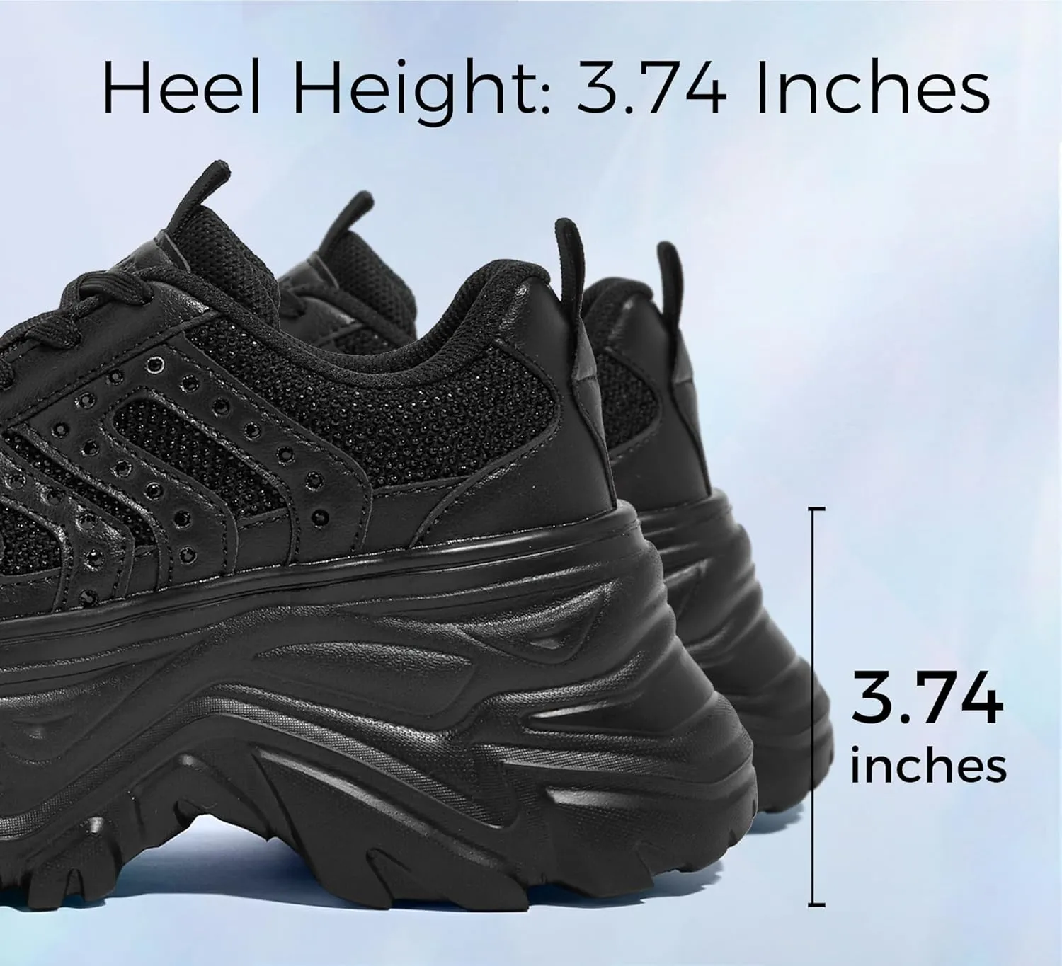 LUCKY STEP Women's Rhinestone Chunky Sneakers Breathable Lace-Up Platform Walking Sneakers Fashion Casual Dad Shoes