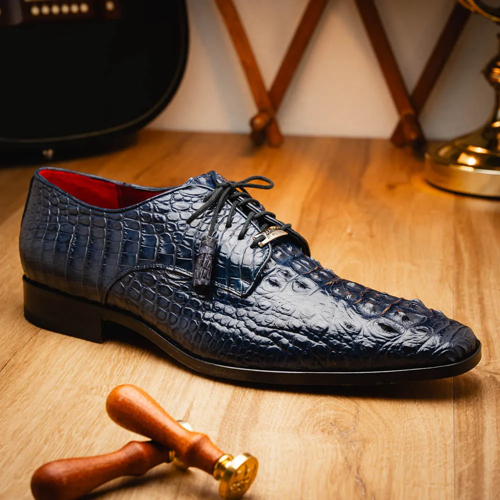 Marco Di Milano Nilo in Navy Crocodile Derby Dress Shoes