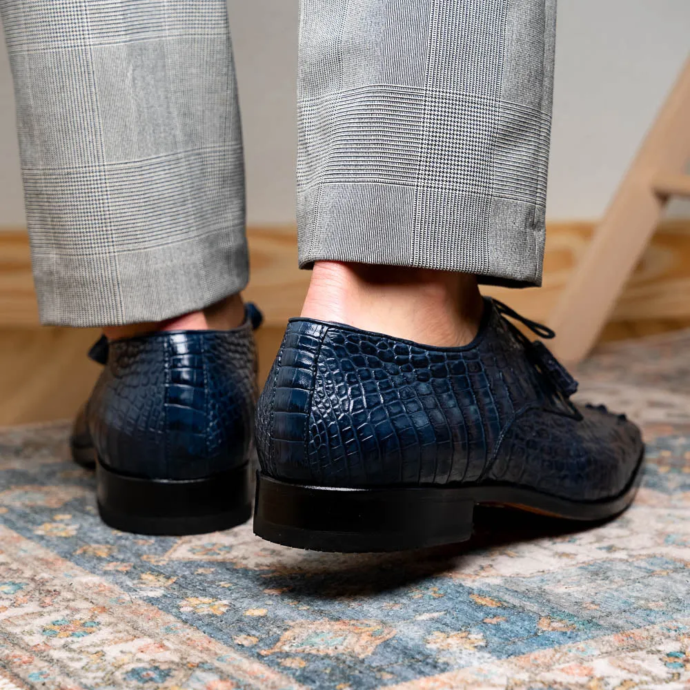 Marco Di Milano Nilo in Navy Crocodile Derby Dress Shoes