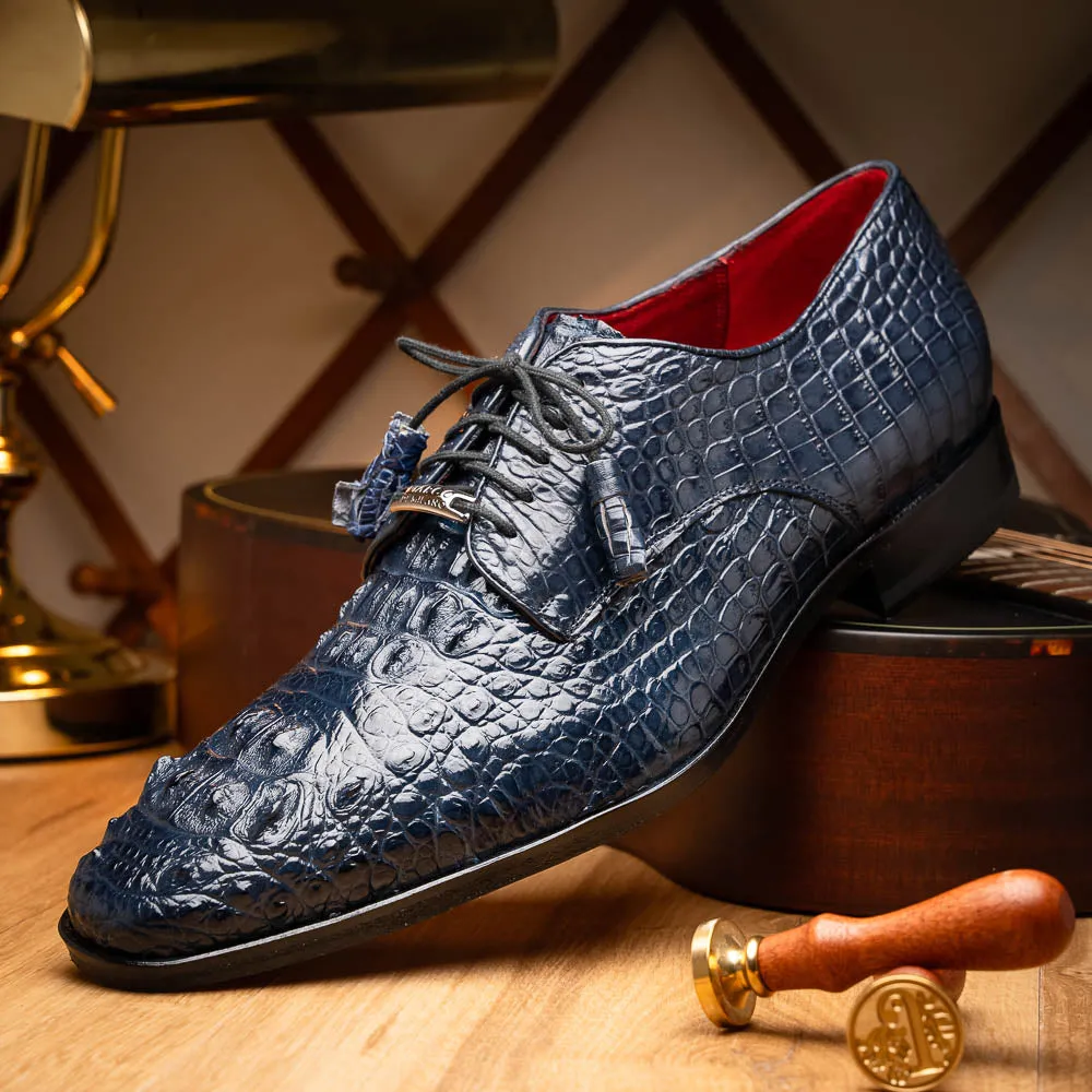 Marco Di Milano Nilo in Navy Crocodile Derby Dress Shoes