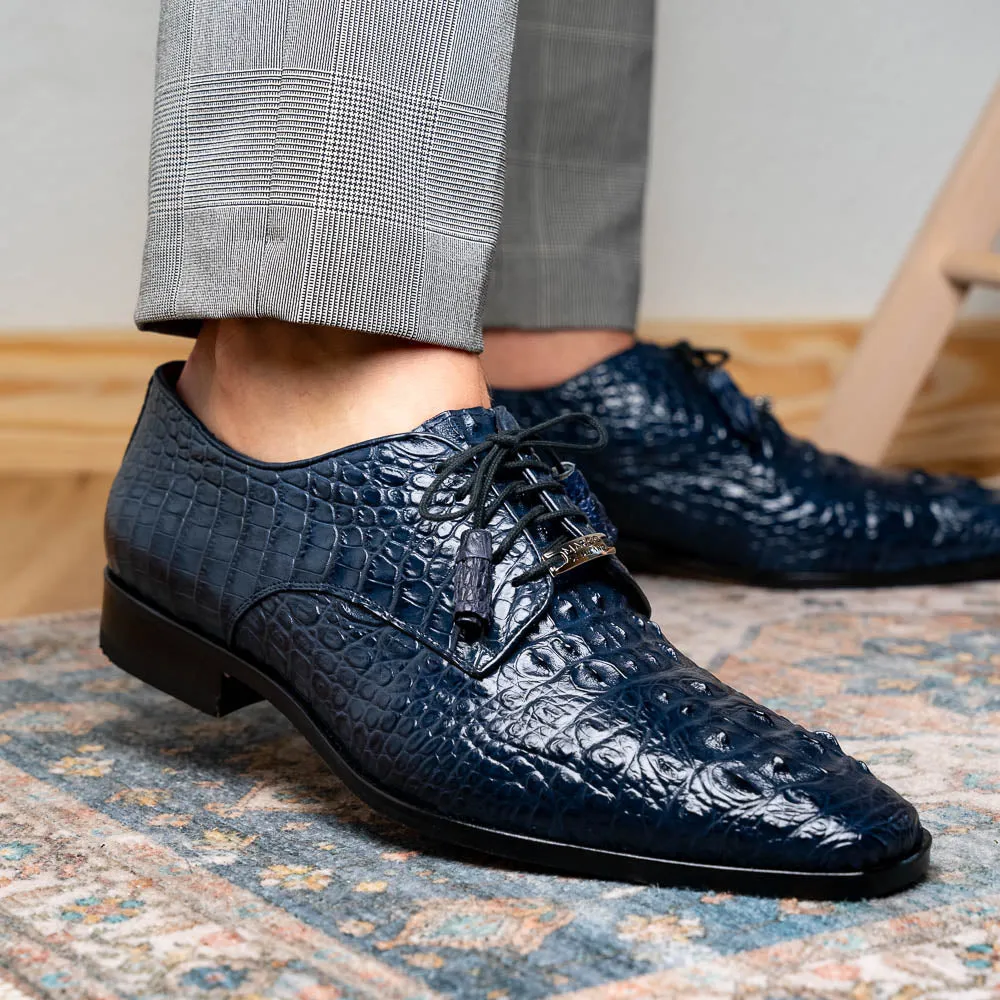 Marco Di Milano Nilo in Navy Crocodile Derby Dress Shoes