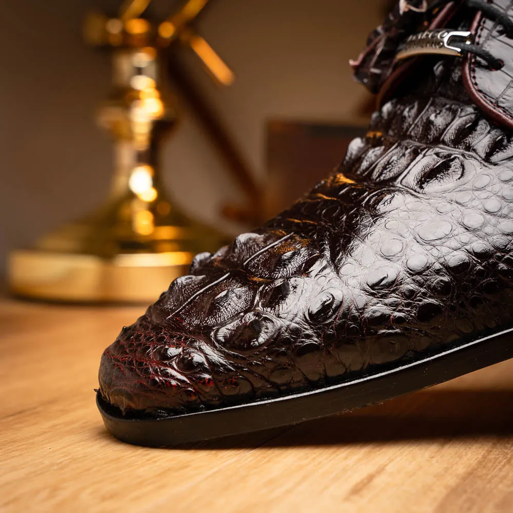 Marco Di Milano Nilo in Wine Crocodile Derby Dress Shoes