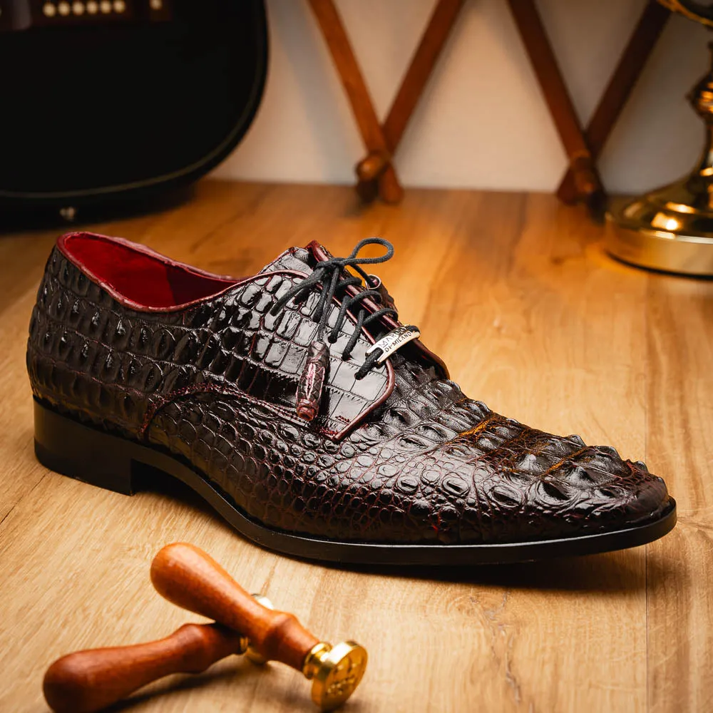 Marco Di Milano Nilo in Wine Crocodile Derby Dress Shoes