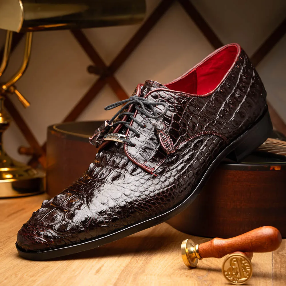 Marco Di Milano Nilo in Wine Crocodile Derby Dress Shoes