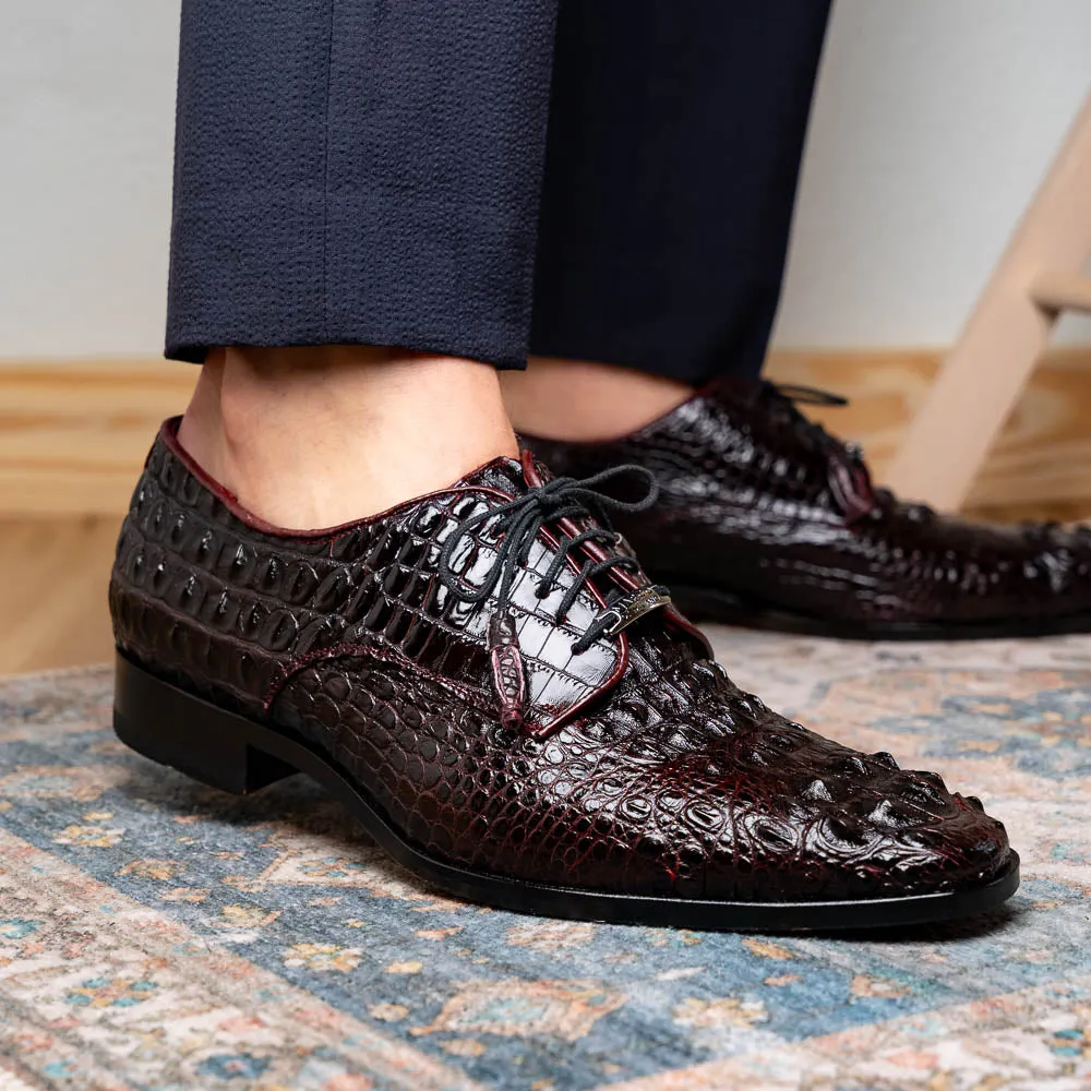 Marco Di Milano Nilo in Wine Crocodile Derby Dress Shoes