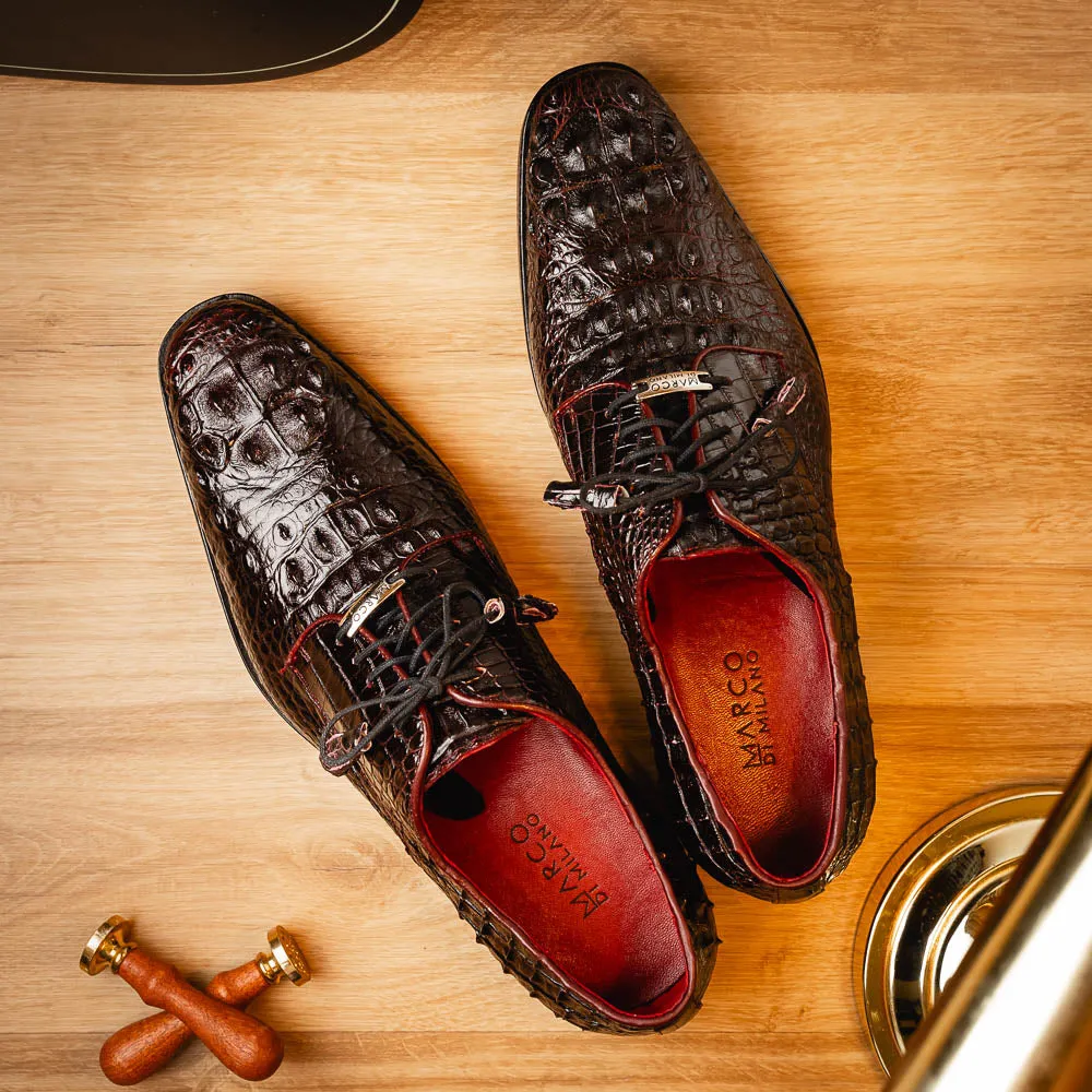 Marco Di Milano Nilo in Wine Crocodile Derby Dress Shoes