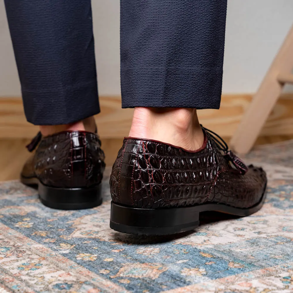 Marco Di Milano Nilo in Wine Crocodile Derby Dress Shoes