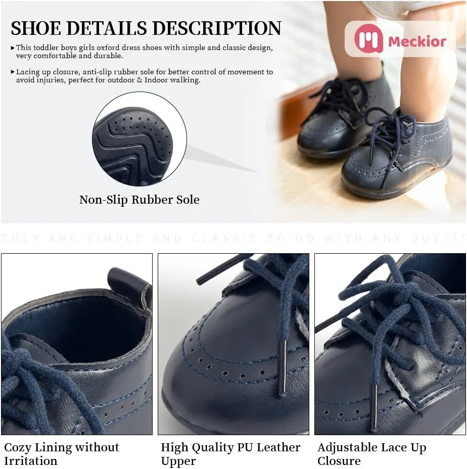 Meckior Infant Baby Boys Girls Classic PU Leather Wedding Loafers Brogue Toddler Oxford Dress Shoes First Steps Walking Flat Lazy Crib Shoe
