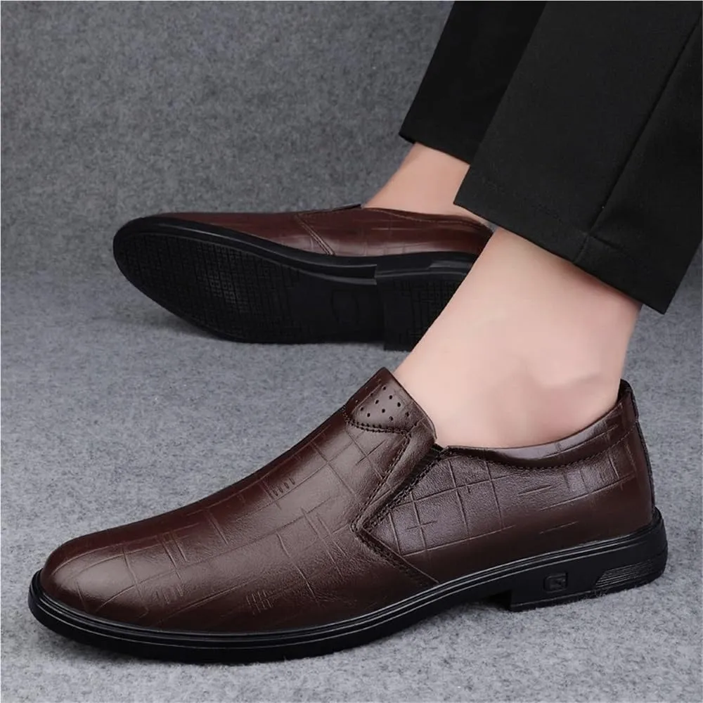 Men Leather Oxford Dress Shoes Slip On Casual Formal Classic Wedding Prom Anti Slip Low Top Comfortable