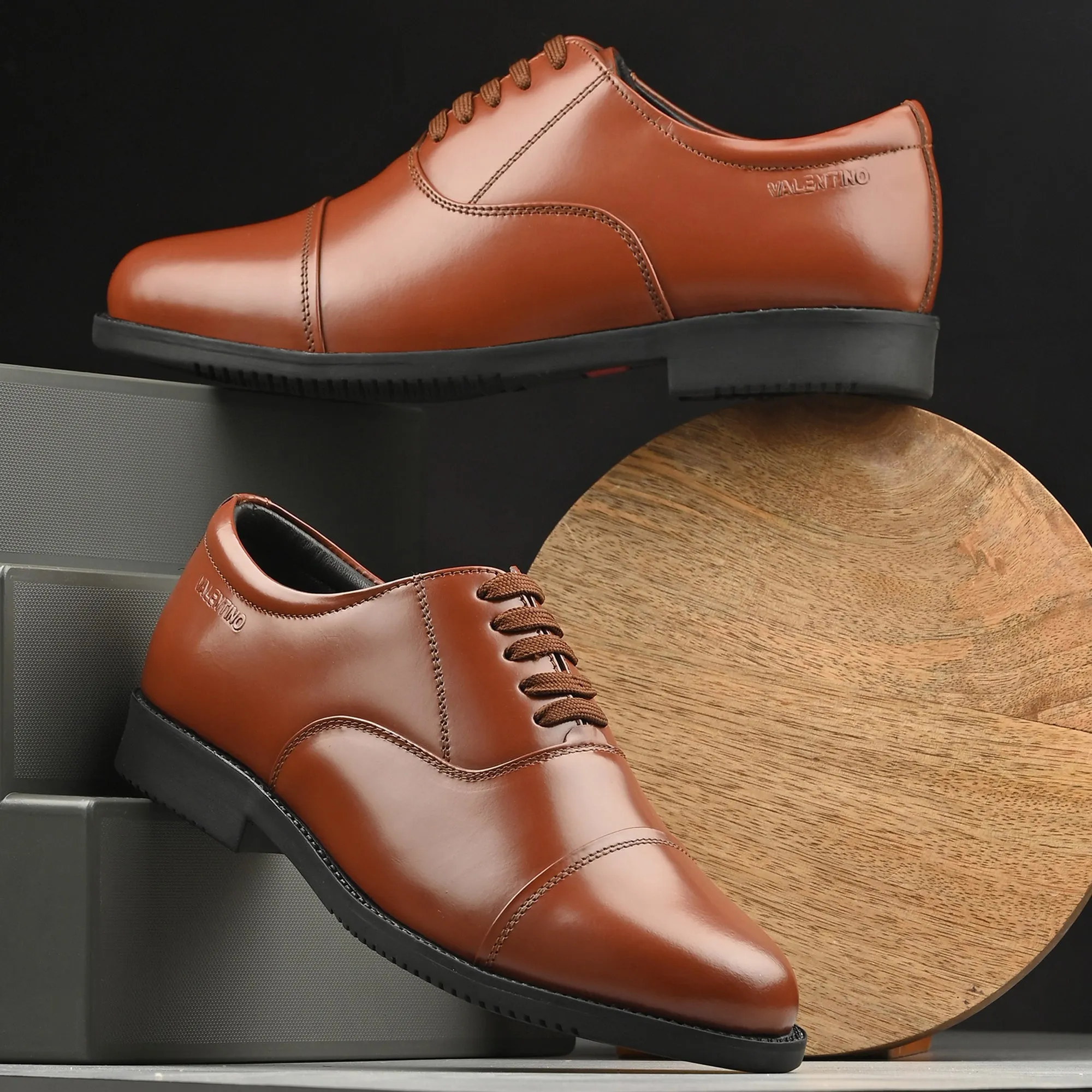 Men Premium Leather Tan Oxford Police Shoes | Available in Sizes 5 UK to 12 UK (Executive-Police-61-Tan)