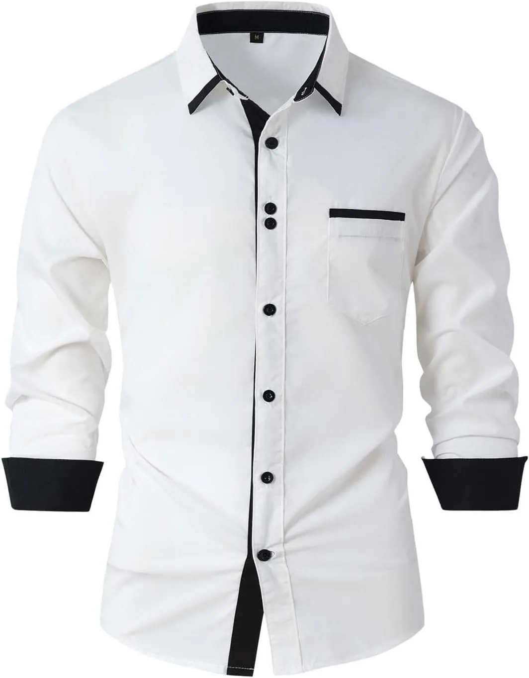 Mens Banded Collar Shirts Long Sleeve Button Down Slim Fit Casual Hipster T-Shirts Big and Tall Fashion Pocket Shirt