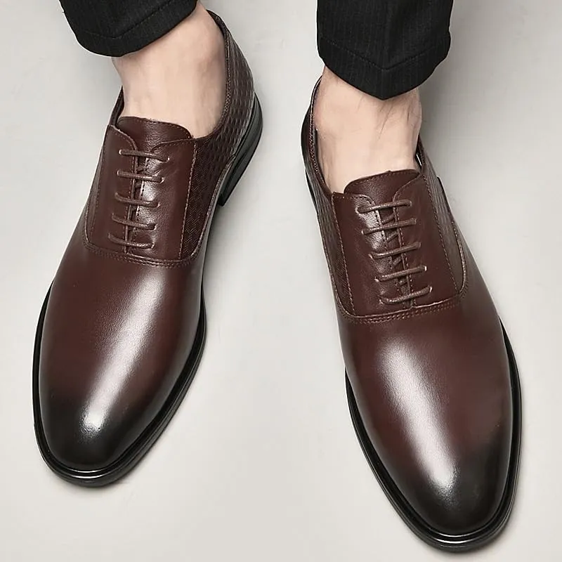 Men's Breathable Oxford Dress Shoes - Formal Business Casual Tuxedo Shoes with Trendy Plaid Upper for Office and Wedding