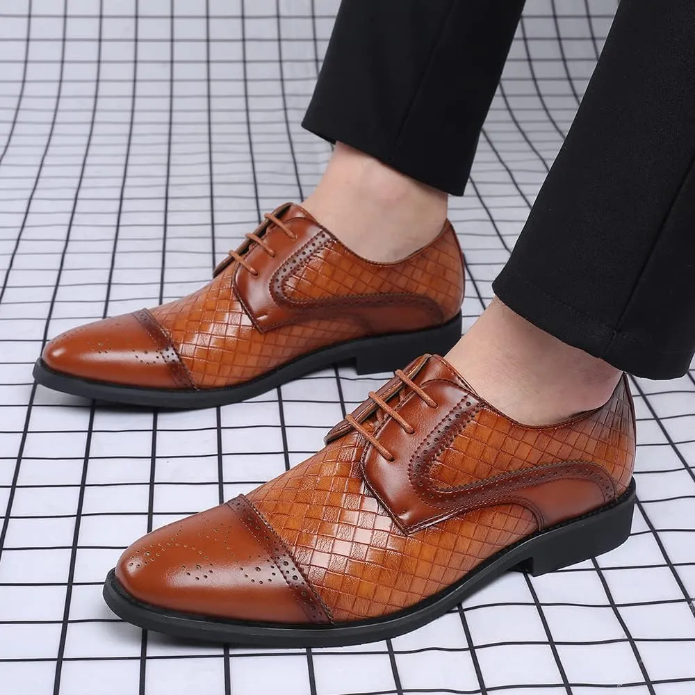Men's Business Casual Dress Shoes Italy Prince Classic Wingtip Lace-Up Brogues Modern Formal Woven Leather Oxfords