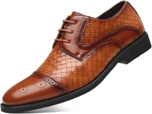 Men's Business Casual Dress Shoes Italy Prince Classic Wingtip Lace-Up Brogues Modern Formal Woven Leather Oxfords
