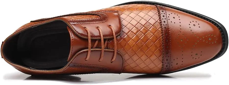 Men's Business Casual Dress Shoes Italy Prince Classic Wingtip Lace-Up Brogues Modern Formal Woven Leather Oxfords