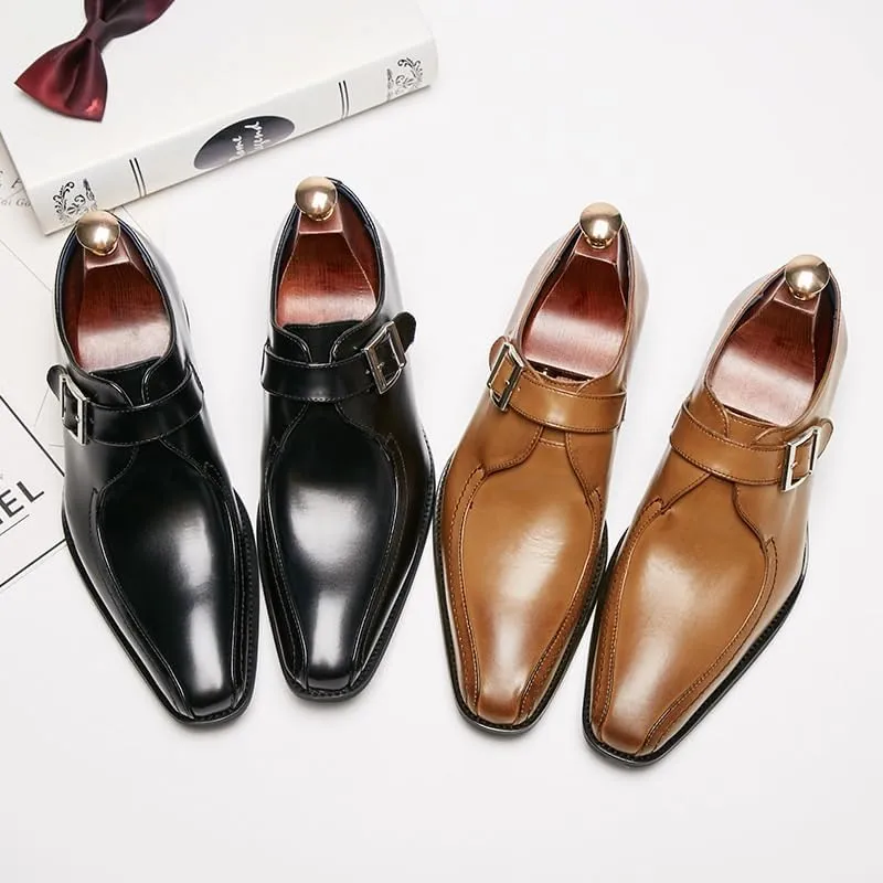 Men's Business Formal Wear Buckle Gentleman Single Shoes Rubber Sole Non-Slip Wear-Resistant Gradient Design Low-top Pedal Suitable